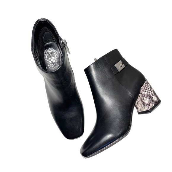 Leather Snakeskin Heel Ankle Boots 